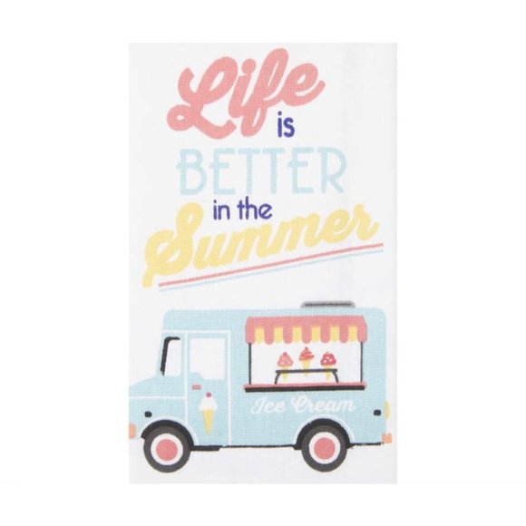 Life is Better in the Summer Kitchen Hand Towel Set 2-Piece Ice Cream Truck NWT - Picture 2 of 3